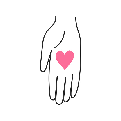 Simple hand drawn icon. Love, support, charity, donation, hope symbol. Vector illustration in doodle style.