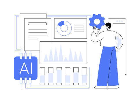 AI-Enhanced Compliance and Regulatory Reporting abstract concept vector illustration. Finance and Accounting. Financial regulations, business reports with AI Technology. abstract metaphor.