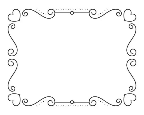 Vector illustration of Valentine frame border divider text black line