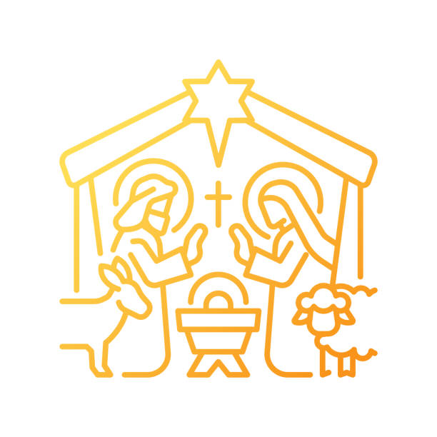 Nativity scene gradient linear vector icon Nativity scene gradient linear vector icon. Birth of Jesus Christ in Bethlehem. Biblical scene. Holy night. Thin line color symbol. Modern style pictogram. Vector isolated outline drawing clip art of birth jesus christ stock illustrations