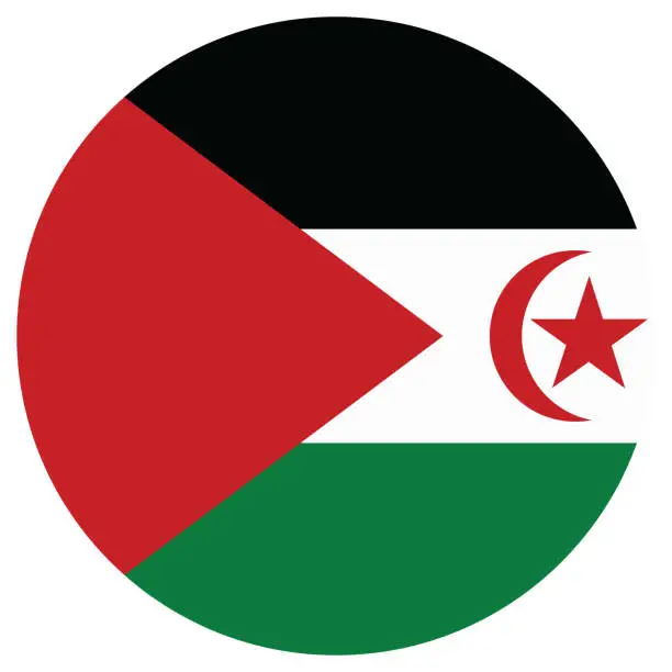 Vector illustration of Flag of the Sahrawi Arab Democratic Republic. Flag icon. Standard color. Circle icon flag. Computer illustration. Digital illustration. Vector illustration.