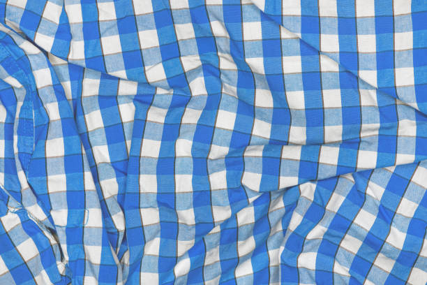 Macro of sky blue checkered modal fabric
