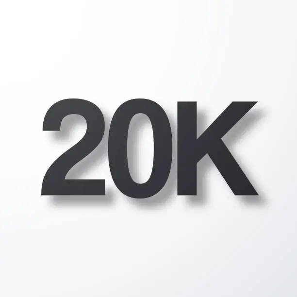 Vector illustration of 20K, 20000 - Twenty thousand. Icon with shadow on white background