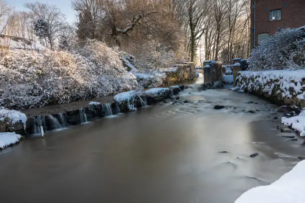 Photo of The Jeker, a river with a small rapid meandering through the valley of Jekerdal, just outside Maastricht during winter