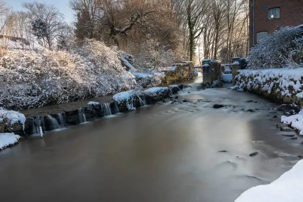 Photo of The Jeker, a river with a small rapid meandering through the valley of Jekerdal, just outside Maastricht during winter