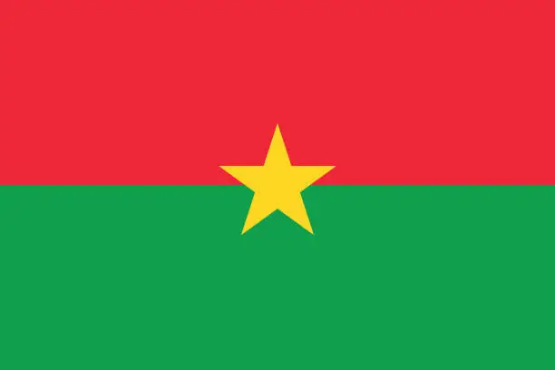 Vector illustration of Burkina Faso flag. Flag icon. Standard color. Standard size. Rectangular flag. Computer illustration. Digital illustration. Vector illustration.