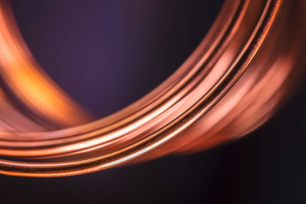Copper wire closeup with blurred background, stock market raw materials industry