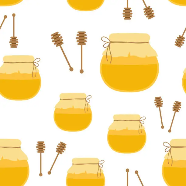 Vector illustration of seamless pattern with honey jar