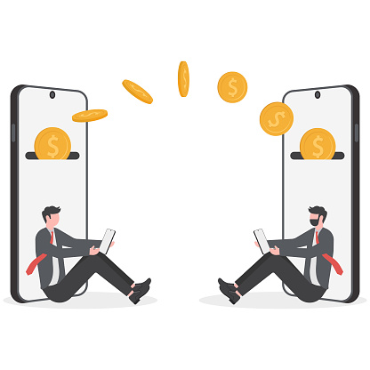 Business people transfer money with smartphones. money transfer or online banking conceptual.