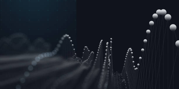 il grafico di sfondo astratto con linee e punti bianchi sfoca sullo scuro. concetto di dati della tecnologia di interlacciamento nello spazio virtuale. big data. banner per l'analisi dei dati aziendali, scientifici e tecnologici. - interlacement foto e immagini stock