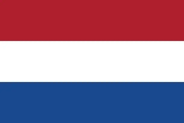 Vector illustration of Netherlands flag. The official ratio. Flag icon. Standard color. Standard size. A rectangular flag. Computer illustration. Digital illustration. Vector illustration.