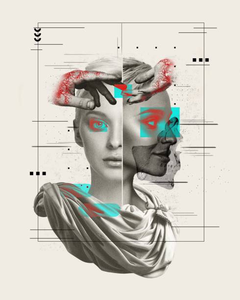 istock Graphic for an educational course on the anatomy of the brain and visual processing. Artistic rendering of a sculpted face with neural networks 1951978116