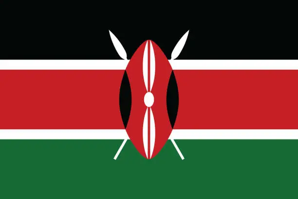 Vector illustration of Kenya flag. Flag icon. Standard color. Standard size. A rectangular flag. Computer illustration. Digital illustration. Vector illustration.
