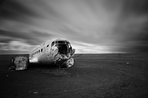 The famous Dakota abandoned on a black sand beach in Iceland