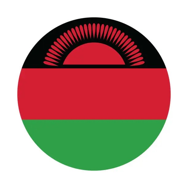 Vector illustration of Malawi flag. Flag icon. Standard color. Circle icon flag. Computer illustration. Digital illustration. Vector illustration.