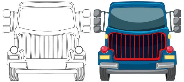 Vector illustration of Front view of a semi truck in vector style.