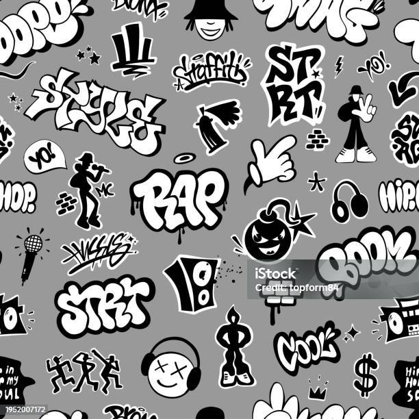 Rap Pattern Style Rap Music Graffiti Street Art Style Seamless Background Vector Design ...
