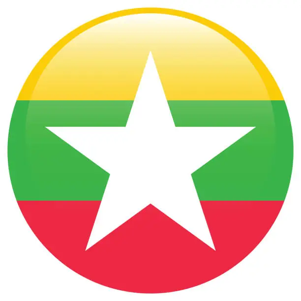 Vector illustration of Myanmar flag. Flag icon. Standard color. The round flag. 3d illustration. Computer illustration. Digital illustration. Vector illustration.