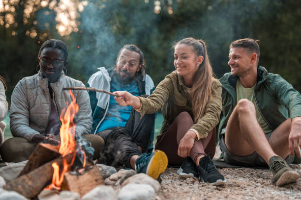 istock Mixed Race People Doing A Bonfire in a National Park 1952026659