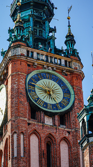 Towering clock on church corner