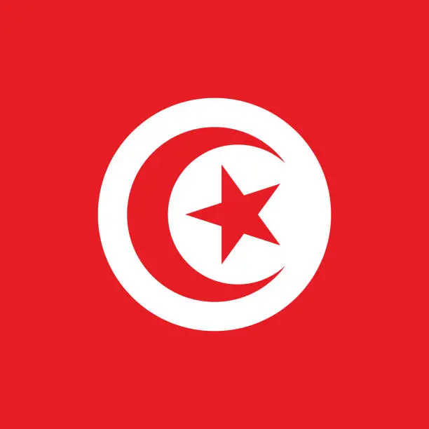 Vector illustration of Tunisia flag. Flag icon. Standard color. A square flag. Computer illustration. Digital illustration. Vector illustration.