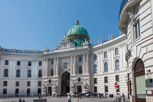 Vienna, Austria - September 13, 2023: Detailed view of the Hofburg imperial palace of the Habsburg dynasty