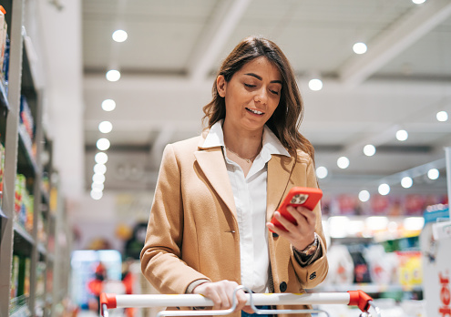 Female customer shopping with smartphone checklist