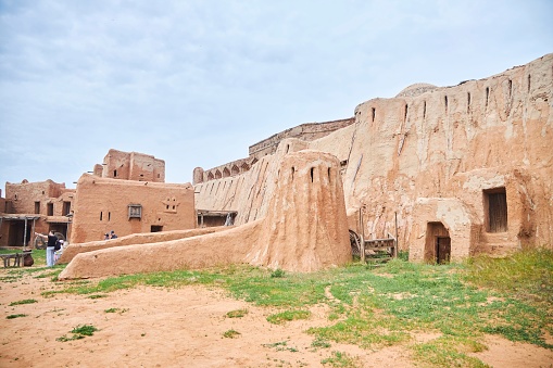 Aerial View to the Sandy Walls of the Pakistani Derawar large square fortress in Ahmadpur East Tehsil, Punjab province, Pakistan