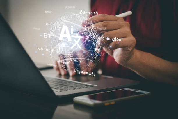 istock A man uses a computer to translate languages using AI technology to translate languages. that translates languages all over the world Helps reduce working time Fast and high accuracy 1952100125