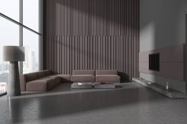 istock Gray and beige living room with TV and two sofas 1952109862