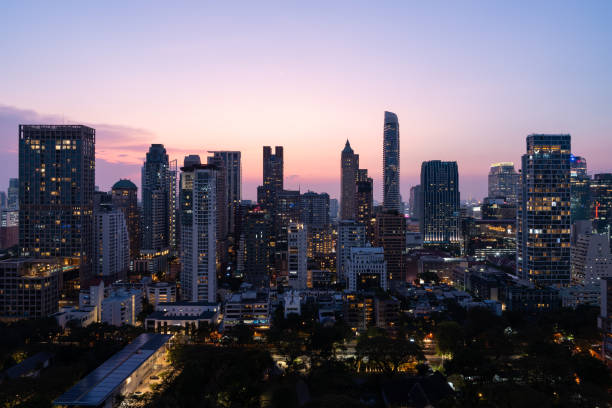 istock Bangkok city skyline with skyscrapers in evening 1952111442