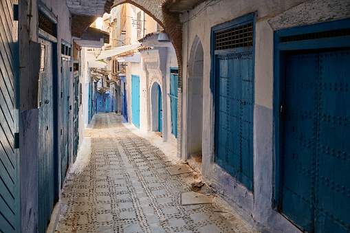 Street with archway in Chefchaouen, Morocco, Africa.