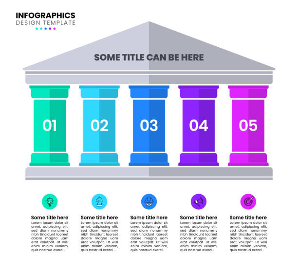 Infographic template. 5 supporting pillars with numbers. Business concept Infographic template with icons and 5 options or steps. supporting pillars. Can be used for workflow layout, diagram, banner, webdesign. Vector illustration five columns stock illustrations