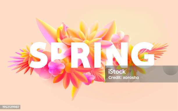 S Word Spring Pink 3d Spring Flowers White Word Spring With Season Plants Stock ...