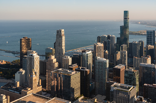 Aerial view of Chicago skyline, Illinois, USA