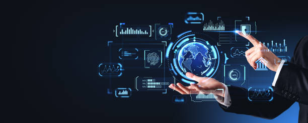 istock Man finger touch forex dashboard and financial chart with earth globe 1952137547