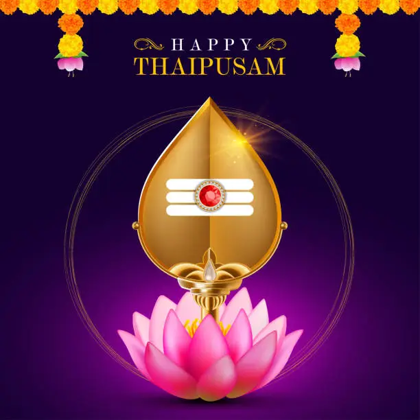 Vector illustration of Happy Thaipusam or Thaipoosam festival celebrated by the Tamil community in India and by the Tamil diaspora worldwide