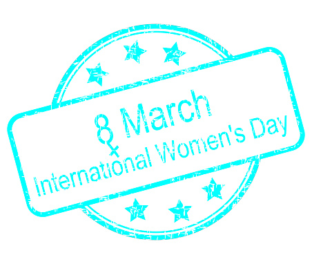 International Women's Day rubber stamp pastel blue - 8 March – illustration