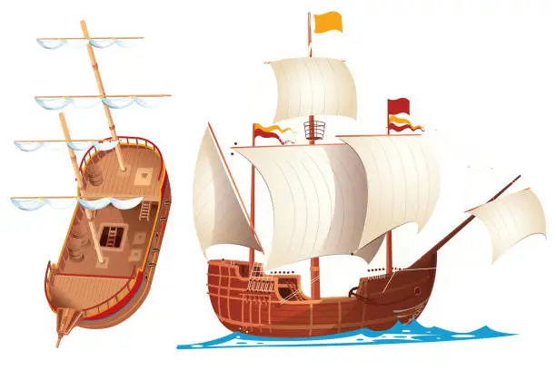 Vector illustration of Historical Galleons