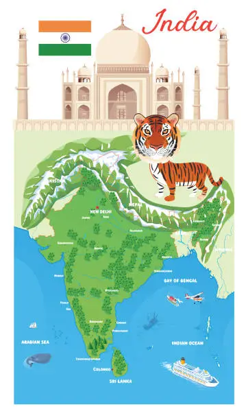 Vector illustration of India map and Taj Mahal