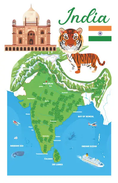 Vector illustration of Cartoon map of India
