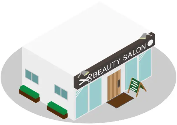 Vector illustration of Isometric beauty salon building exterior image material