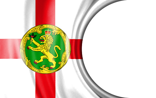 Abstract illustration, Alderney flag with a semi-circular area White background for text or images.