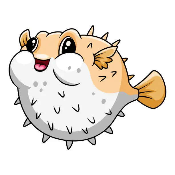 Vector illustration of Cute funny cartoon pufferfish A smile