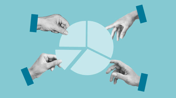 istock Profit sharing. Market share, financial concept. Collage with the hands and cake pie chart 1952186796