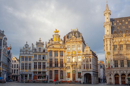 Brussels, Belgium - Junel 05, 2022: Panorama of The Grand Place in Brussels on the main square f, the World Heritage Site by UNESCO, taken early morning