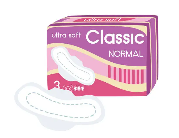 Vector illustration of Classic normal feminine pads ultra soft with package vector illustration isolated on white background