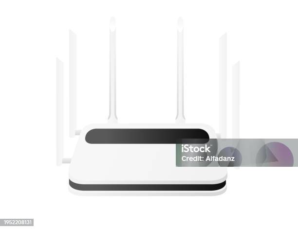 White Gtm Router White Color Wifi Wireless Router With Antennas Vector Illustration On ...