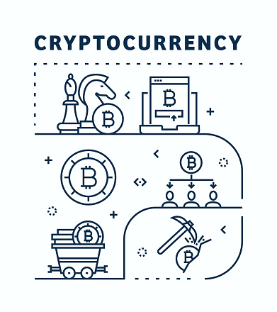 Cryptocurrency Related Vector Banner Design Concept. Global Multi-Sphere Ready-to-Use Template. Web Banner, Website Header, Magazine, Mobile Application etc. Modern Design.