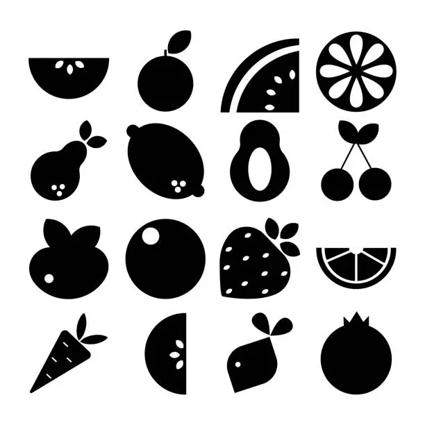 Vector illustration of Geometric modern Abstract vegetables fruits silhouette. Bauhaus